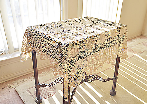 Crochet Square Tablecloth 36" x 36" Square. Ecru color - Click Image to Close